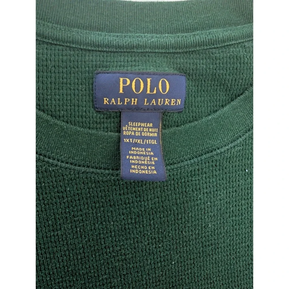 Polo Ralph Lauren Shirt Mens 1XT 1XL Green Thermal Waffle Knit Long Sleeve Sleep